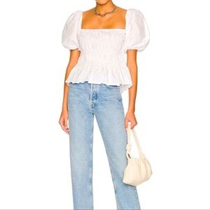 ASTR the Label White Savina Puff Sleeve Top with Smocked Bodice